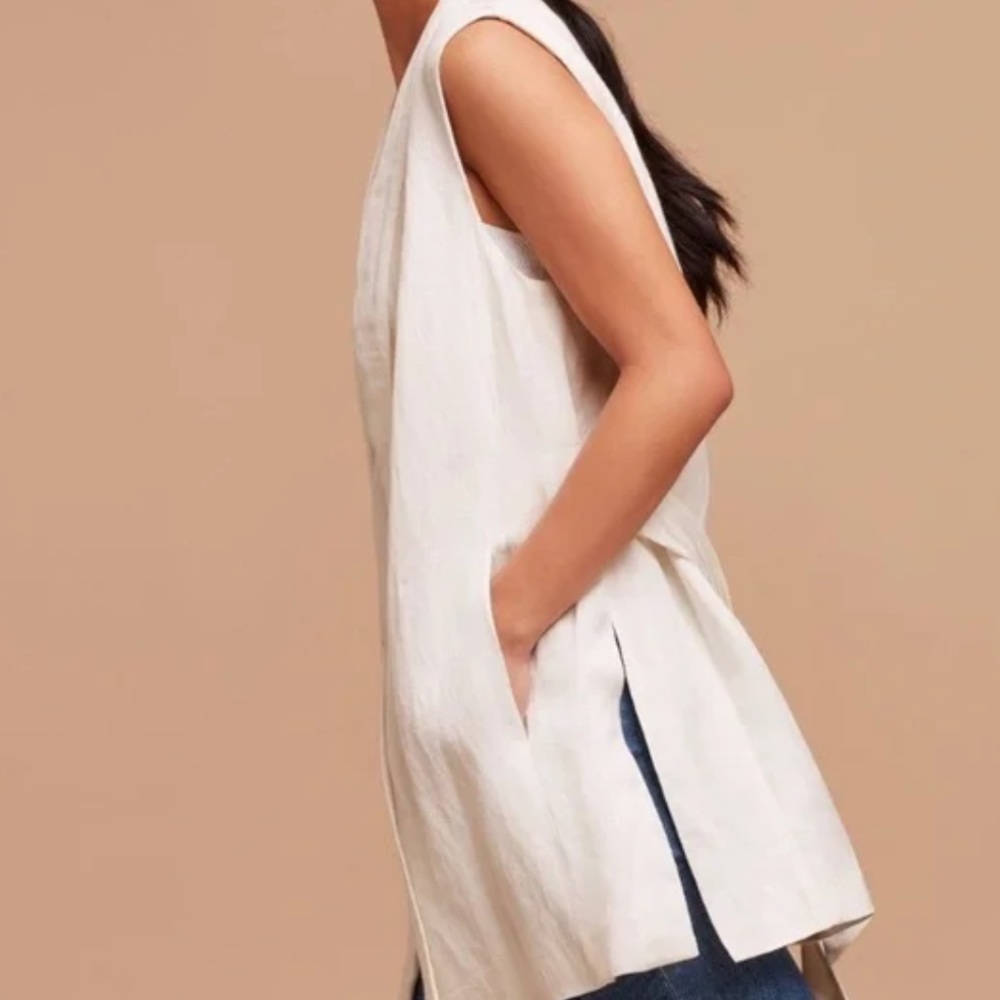 Wilfred Linen Draped Vest Size Small | Sleeveless Open Front | Minimalist Layer